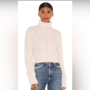 LPA Fuzzy Cream Cable Knit Turtleneck Sweater